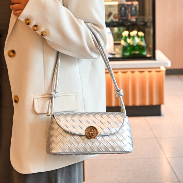 All-match commuting silver diamond woven handbag underarm bag temperament fashion women's bag small shoulder bag mobile phone bag