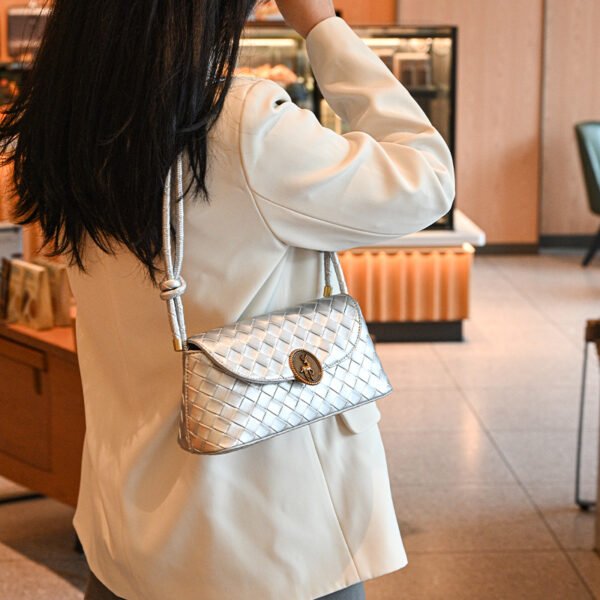 All-match commuting silver diamond woven handbag underarm bag temperament fashion women's bag small shoulder bag mobile phone bag