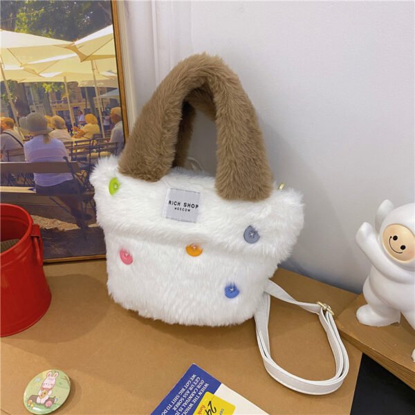 Winter Plush Bag Imitation Rabbit Fur Button Hand-Held Design Cute Bucket Bag Shoulder Messenger Bag Women's Bag