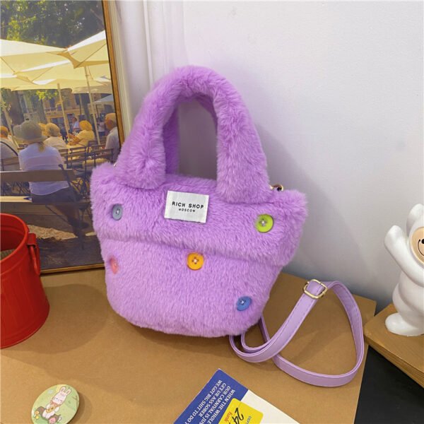 Winter Plush Bag Imitation Rabbit Fur Button Hand-Held Design Cute Bucket Bag Shoulder Messenger Bag Women's Bag