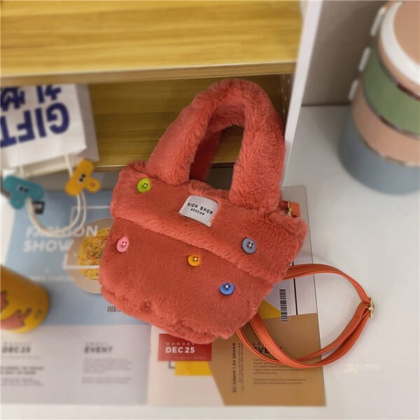 Winter Plush Bag Imitation Rabbit Fur Button Hand-Held Design Cute Bucket Bag Shoulder Messenger Bag Women's Bag