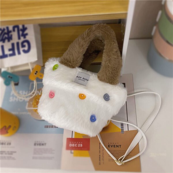 Winter Plush Bag Imitation Rabbit Fur Button Hand-Held Design Cute Bucket Bag Shoulder Messenger Bag Women's Bag