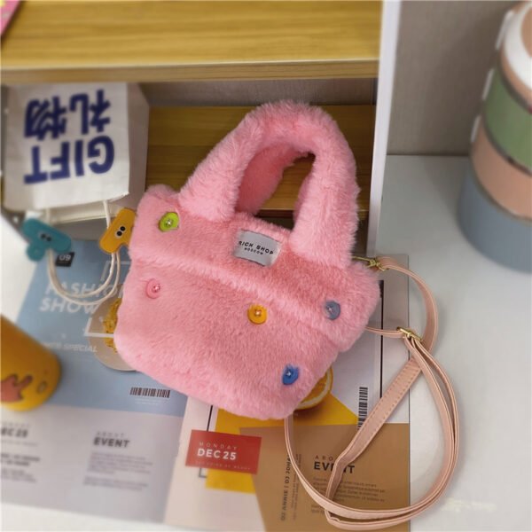 Winter Plush Bag Imitation Rabbit Fur Button Hand-Held Design Cute Bucket Bag Shoulder Messenger Bag Women's Bag