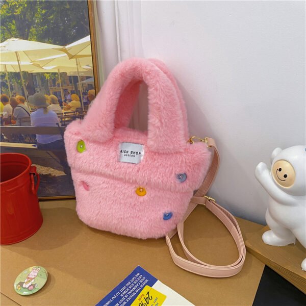 Winter Plush Bag Imitation Rabbit Fur Button Hand-Held Design Cute Bucket Bag Shoulder Messenger Bag Women's Bag