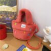 Winter Plush Bag Imitation Rabbit Fur Button Hand-Held Design Cute Bucket Bag Shoulder Messenger Bag Women's Bag