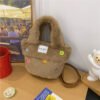 Winter Plush Bag Imitation Rabbit Fur Button Hand-Held Design Cute Bucket Bag Shoulder Messenger Bag Women's Bag