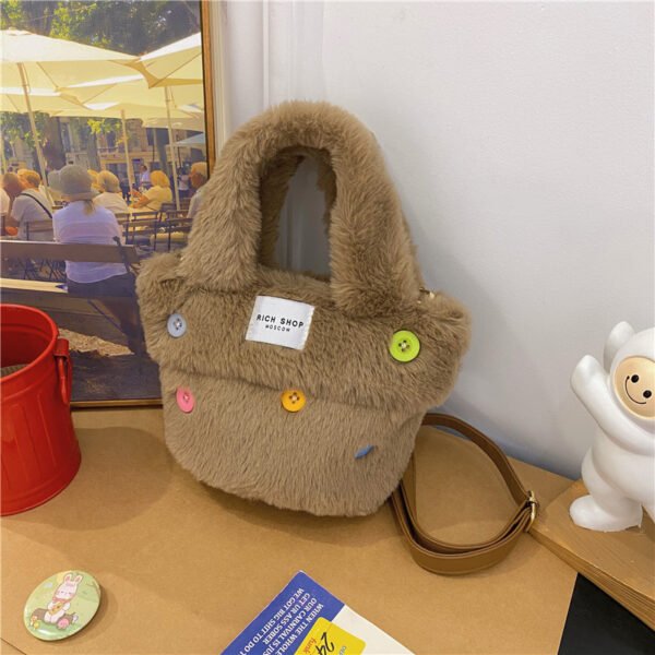Winter Plush Bag Imitation Rabbit Fur Button Hand-Held Design Cute Bucket Bag Shoulder Messenger Bag Women's Bag