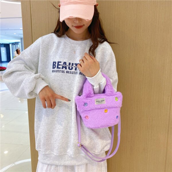Winter Plush Bag Imitation Rabbit Fur Button Hand-Held Design Cute Bucket Bag Shoulder Messenger Bag Women's Bag