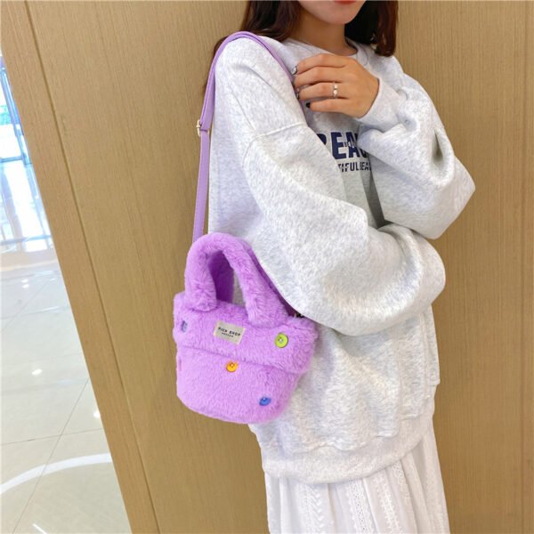Winter Plush Bag Imitation Rabbit Fur Button Hand-Held Design Cute Bucket Bag Shoulder Messenger Bag Women's Bag