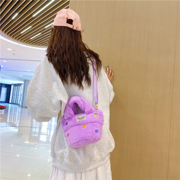 Winter Plush Bag Imitation Rabbit Fur Button Hand-Held Design Cute Bucket Bag Shoulder Messenger Bag Women's Bag