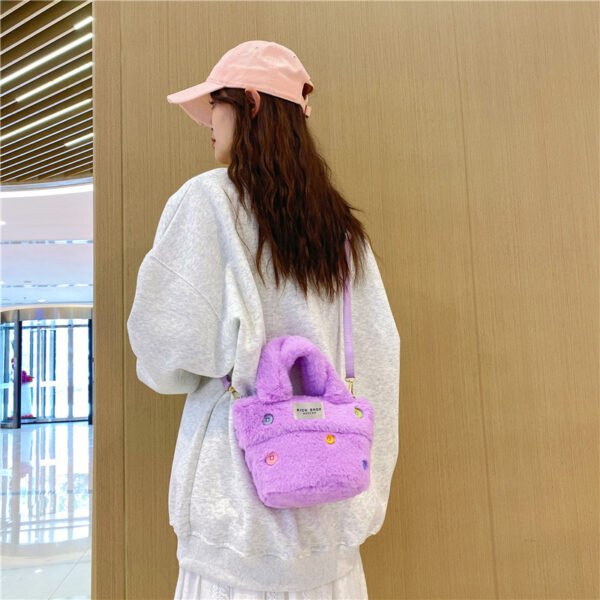 Winter Plush Bag Imitation Rabbit Fur Button Hand-Held Design Cute Bucket Bag Shoulder Messenger Bag Women's Bag