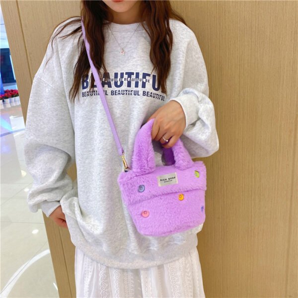 Winter Plush Bag Imitation Rabbit Fur Button Hand-Held Design Cute Bucket Bag Shoulder Messenger Bag Women's Bag