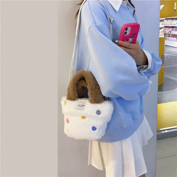 Winter Plush Bag Imitation Rabbit Fur Button Hand-Held Design Cute Bucket Bag Shoulder Messenger Bag Women's Bag