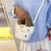 Winter Plush Bag Imitation Rabbit Fur Button Hand-Held Design Cute Bucket Bag Shoulder Messenger Bag Women's Bag