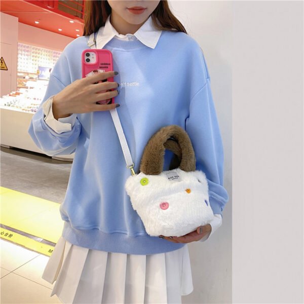 Winter Plush Bag Imitation Rabbit Fur Button Hand-Held Design Cute Bucket Bag Shoulder Messenger Bag Women's Bag