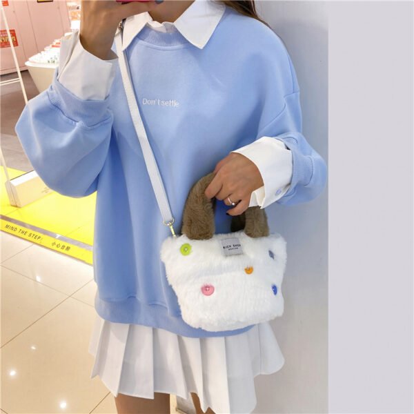 Winter Plush Bag Imitation Rabbit Fur Button Hand-Held Design Cute Bucket Bag Shoulder Messenger Bag Women's Bag