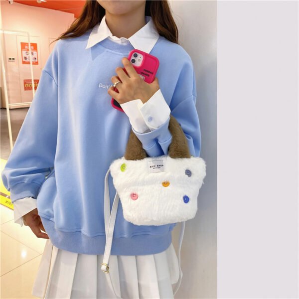 Winter Plush Bag Imitation Rabbit Fur Button Hand-Held Design Cute Bucket Bag Shoulder Messenger Bag Women's Bag
