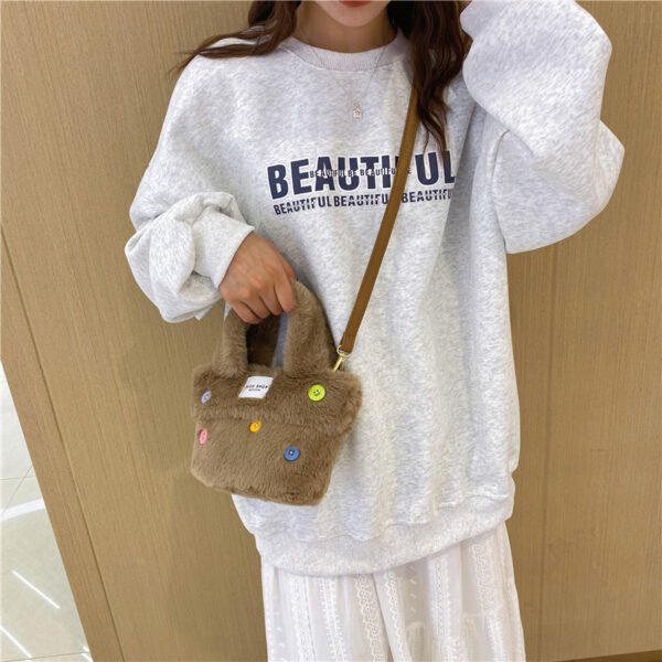 Winter Plush Bag Imitation Rabbit Fur Button Hand-Held Design Cute Bucket Bag Shoulder Messenger Bag Women's Bag