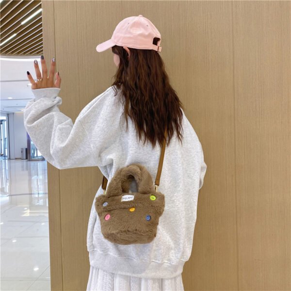 Winter Plush Bag Imitation Rabbit Fur Button Hand-Held Design Cute Bucket Bag Shoulder Messenger Bag Women's Bag