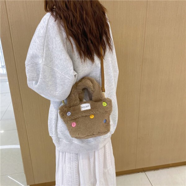 Winter Plush Bag Imitation Rabbit Fur Button Hand-Held Design Cute Bucket Bag Shoulder Messenger Bag Women's Bag
