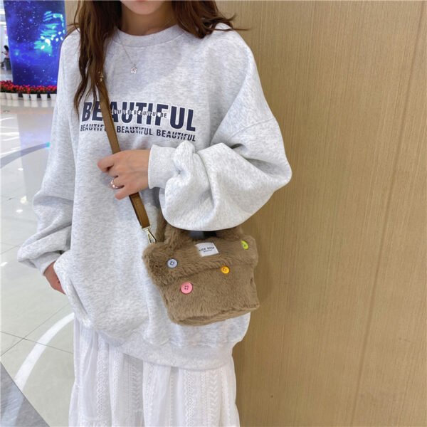 Winter Plush Bag Imitation Rabbit Fur Button Hand-Held Design Cute Bucket Bag Shoulder Messenger Bag Women's Bag