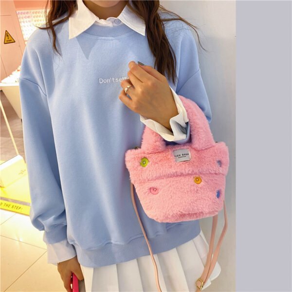 Winter Plush Bag Imitation Rabbit Fur Button Hand-Held Design Cute Bucket Bag Shoulder Messenger Bag Women's Bag