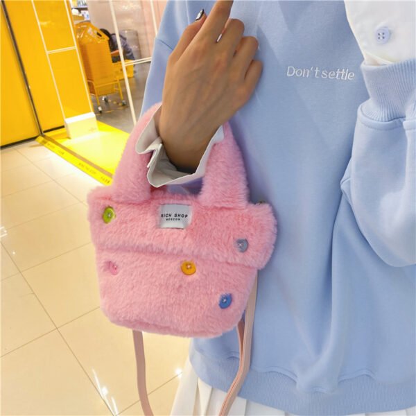 Winter Plush Bag Imitation Rabbit Fur Button Hand-Held Design Cute Bucket Bag Shoulder Messenger Bag Women's Bag