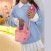 Winter Plush Bag Imitation Rabbit Fur Button Hand-Held Design Cute Bucket Bag Shoulder Messenger Bag Women's Bag