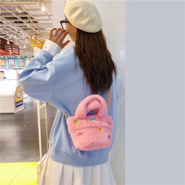 Winter Plush Bag Imitation Rabbit Fur Button Hand-Held Design Cute Bucket Bag Shoulder Messenger Bag Women's Bag