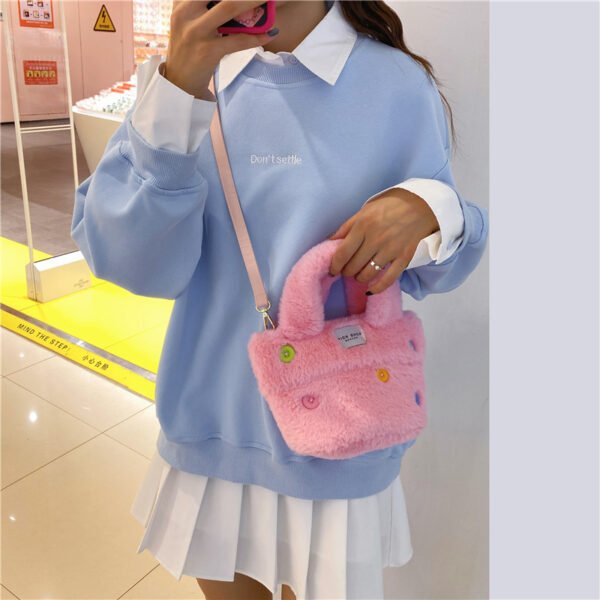Winter Plush Bag Imitation Rabbit Fur Button Hand-Held Design Cute Bucket Bag Shoulder Messenger Bag Women's Bag
