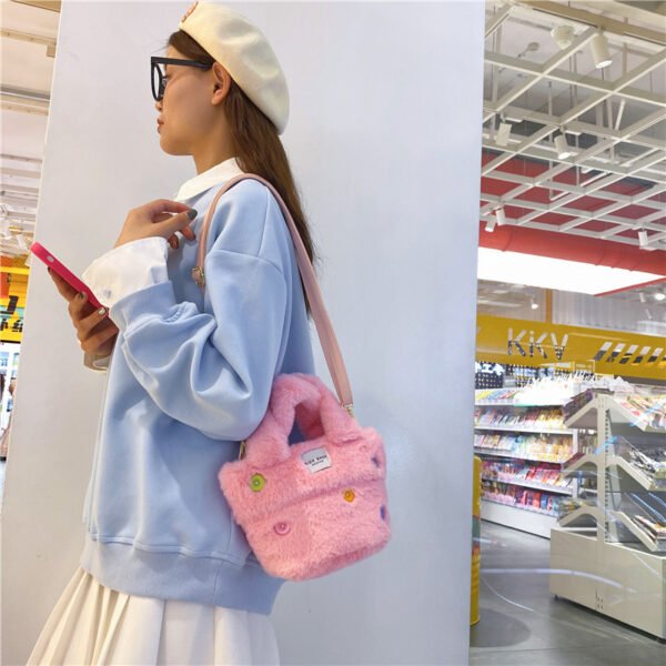 Winter Plush Bag Imitation Rabbit Fur Button Hand-Held Design Cute Bucket Bag Shoulder Messenger Bag Women's Bag