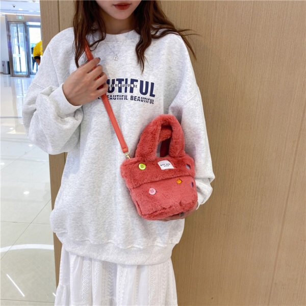 Winter Plush Bag Imitation Rabbit Fur Button Hand-Held Design Cute Bucket Bag Shoulder Messenger Bag Women's Bag