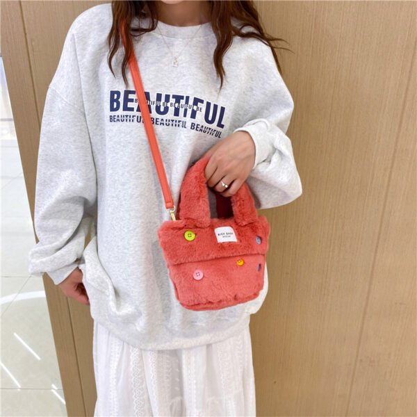 Winter Plush Bag Imitation Rabbit Fur Button Hand-Held Design Cute Bucket Bag Shoulder Messenger Bag Women's Bag