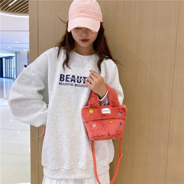 Winter Plush Bag Imitation Rabbit Fur Button Hand-Held Design Cute Bucket Bag Shoulder Messenger Bag Women's Bag