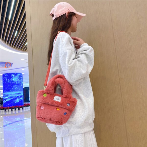 Winter Plush Bag Imitation Rabbit Fur Button Hand-Held Design Cute Bucket Bag Shoulder Messenger Bag Women's Bag