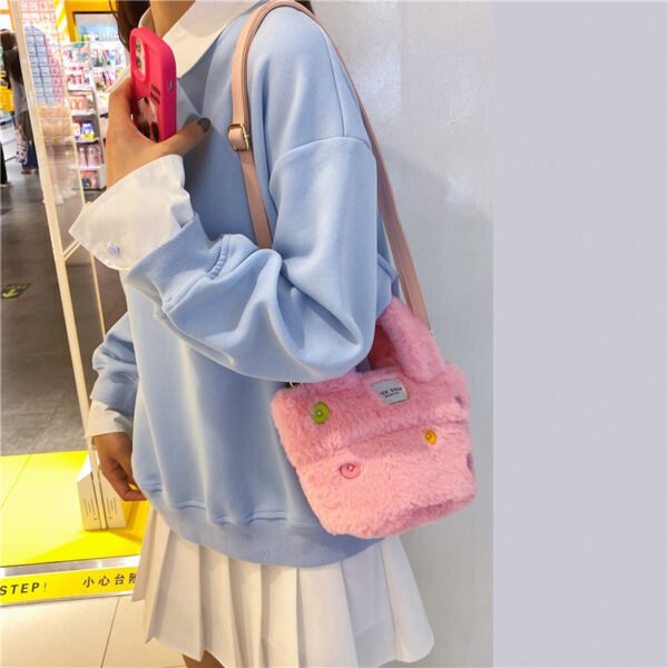 Winter Plush Bag Imitation Rabbit Fur Button Hand-Held Design Cute Bucket Bag Shoulder Messenger Bag Women's Bag