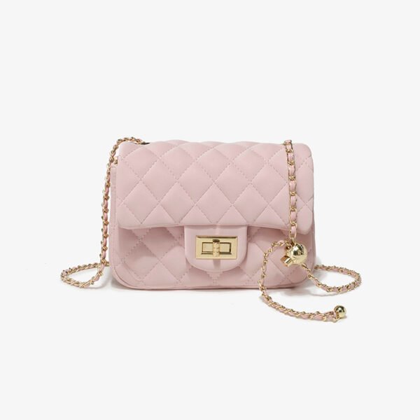 BE9A3074 Pink Small Square Bag, Underarm Bag, Crossbody Bag, Diamond-Shaped Small Gold Ball Chain Bag