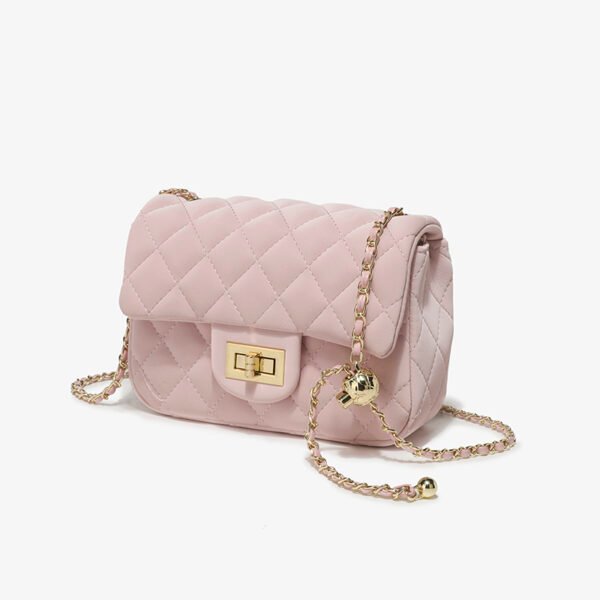BE9A3075 Pink Small Square Bag, Underarm Bag, Crossbody Bag, Diamond-Shaped Small Gold Ball Chain Bag