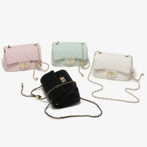 Pink Small Square Bag, Underarm Bag, Crossbody Bag, Diamond-Shaped Small Gold Ball Chain Bag