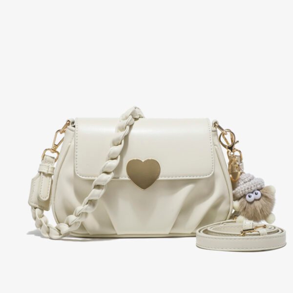 BE9A9362 Niche Design Soft Leather Peach Heart Buckle Bag