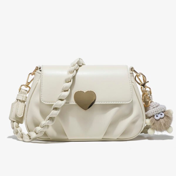 BE9A9363 Niche Design Soft Leather Peach Heart Buckle Bag