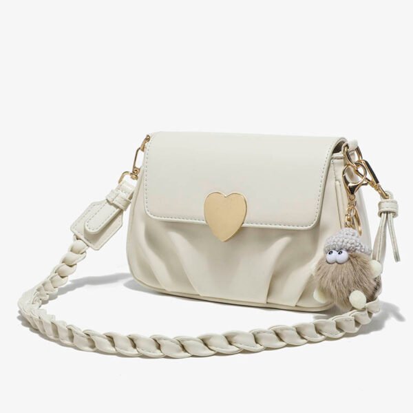 BE9A9364 Niche Design Soft Leather Peach Heart Buckle Bag