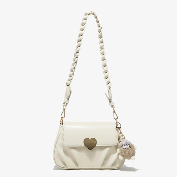 BE9A9374 Niche Design Soft Leather Peach Heart Buckle Bag
