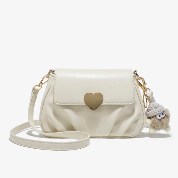 BE9A9378 Niche Design Soft Leather Peach Heart Buckle Bag
