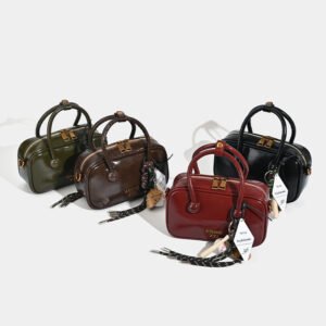 DSC_8825 Fashion Retro Hand-Held Bowling Bag Crossbody Red Boston Handbag Female Niche Shoulder Bag