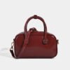 Fashion Retro Hand-Held Bowling Bag Crossbody Red Boston Handbag Female Niche Shoulder Bag