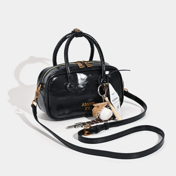 Fashion Retro Hand-Held Bowling Bag Crossbody Red Boston Handbag Female Niche Shoulder Bag