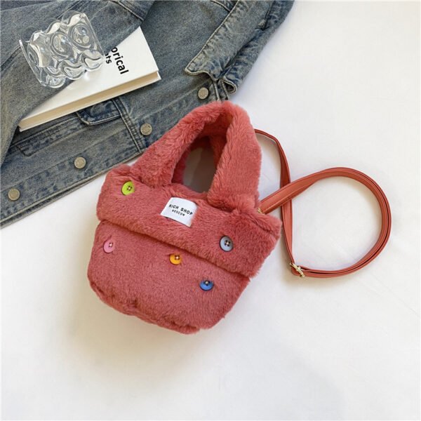 Winter Plush Bag Imitation Rabbit Fur Button Hand-Held Design Cute Bucket Bag Shoulder Messenger Bag Women's Bag