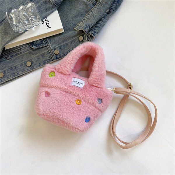 Winter Plush Bag Imitation Rabbit Fur Button Hand-Held Design Cute Bucket Bag Shoulder Messenger Bag Women's Bag
