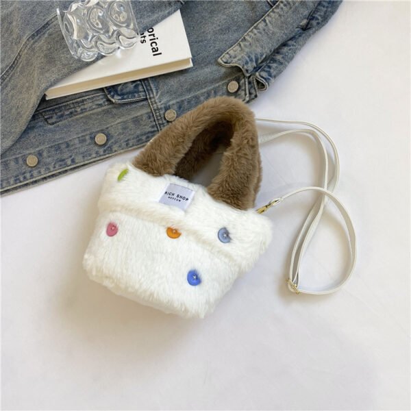 Winter Plush Bag Imitation Rabbit Fur Button Hand-Held Design Cute Bucket Bag Shoulder Messenger Bag Women's Bag